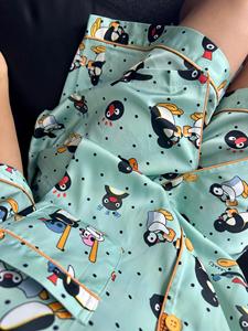 软萌可爱企鹅印花短袖睡衣女夏季新款宽松休闲短裤家居服套装外穿