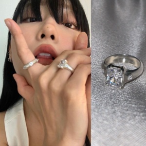 自制韩国小众品牌Seasheer玻璃石银色戒指 指环闪耀清透破碎感