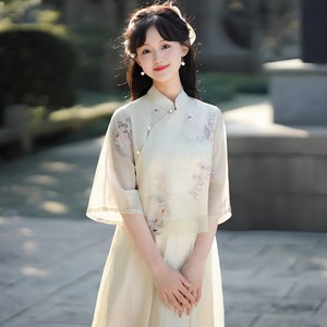 新中式民国改良旗袍裙中国风少女学生小个子超仙禅意茶艺服套装夏