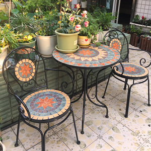 铁艺阳台桌椅庭院户外露台室外花园休闲喝茶圆桌子椅子组合三件套