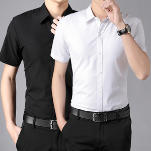 夏季黑色衬衫男士短袖职业商务正装休闲潮流修身工作毕业服白衬衣