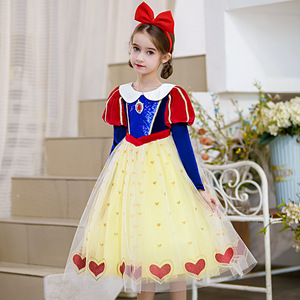 女童白雪公主连衣裙长袖迪士尼爱莎蓬蓬纱小女孩生日演出礼服裙子
