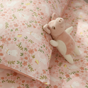 花间小兔|小米馍馍100纯棉全棉可爱粉色兔子床单被套三四件套床品