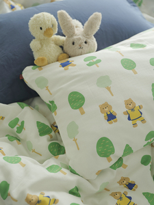 绿树玩耍熊丨纯棉双层纱布卡通小熊清新床单被套床笠枕套单件春季