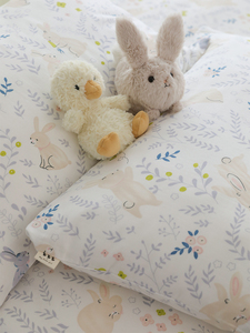 小米馍馍丨白色花兔子可爱卡通亲肤透气纯棉双层纱布三四件套床品