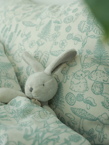 绿色芭蕉兔~纯棉100双层纱卡通手绘少女透气床单被套床笠三四件套