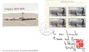 加拿大首日封 F064 1975年 1975年 卡尔加里 牛仔 马 四方联 邮票