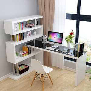 飘窗柜书桌书柜一体置物架多功能整体书桌书架组合简易书桌出租屋