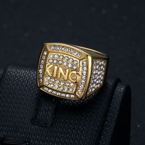 新款KING国王男士戒指钛钢真空嘻镀金水钻欧美嘻哈个性HIPHOP指环