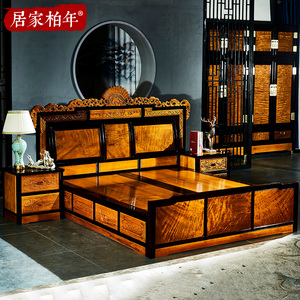 金丝楠木床全实木主卧1.8米双人床中式明清古典雕花酸枝红木家具