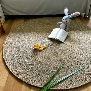 手工加厚蒲草编织圆形毯瑜伽圆地毯卧室床边尾毯床前下头地垫地毯