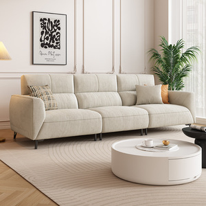 棉麻布艺沙发小户型客厅现代简约直排三人高靠背奶油风沙发