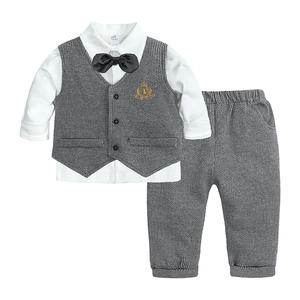 男宝宝秋装套装纯棉裤子马甲三件套婴儿绅士礼服一岁周岁男童帅气