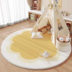 圆形地毯高级感儿童客厅卧室床边房间毛绒仿羊绒防滑转椅地垫垫子