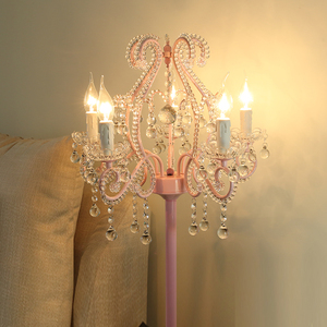 水晶立式落地灯粉色欧式公主风卧室床头台灯时尚主播补光遥控灯具