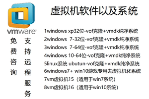 虚拟机纯净系统XP.WIN7.WIN10.LINUX，支持远程服务代安装。