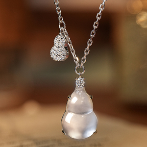 VISING珠宝天然石英质玉水沫玉小葫芦套链吊坠项链新中式媲美翡翠