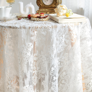 法式蕾丝圆桌桌布长方形餐桌浪漫绣花白色高级感定制美式ins颜值