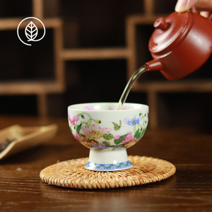 景德镇珐琅彩虞美人高足杯茶杯主人杯家用陶瓷功夫茶杯子单个茶盏