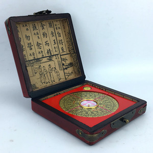 木盒三 3寸罗盘罗经仪纯铜专业指南针高精度书房办公桌面摆件礼品