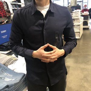 美代 Calvin Klein CK男士弹力棉小标衬衫修身长袖衬衣