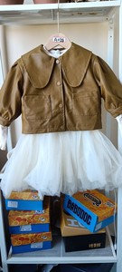 韩版童装2023春装新款女童气质大翻领泡泡袖皮衣外套儿童夹克上衣