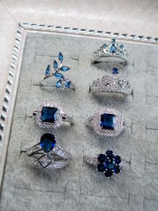 宝蓝公主方人造水晶锆石优雅LY05花朵树叶皇冠皇家蓝女款指环戒指