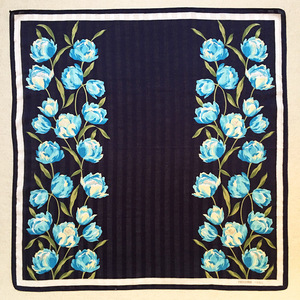 renoma蓝色花卉烫银超薄款纯棉小方巾手帕