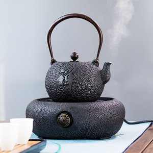 鎏金铸铁壶煮茶烧水壶手工仿日本南部茶炉煮茶器泡茶壶电陶炉套装
