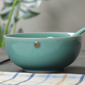 龙泉青瓷汤碗家用陶瓷大号面碗创意中式福字汤盆大汤碗天青釉餐具