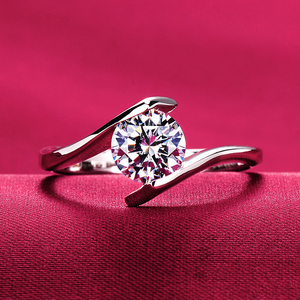 莫桑石戒指相拥女款镶嵌钻戒925银饰镀18K金气质结婚指环情侣对戒