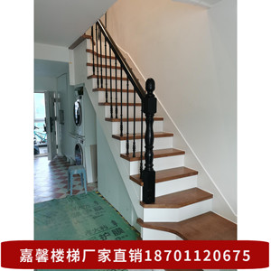 北京实木楼梯阁楼复式楼梯室内公寓楼梯整体楼梯橡木楼梯铁艺护栏