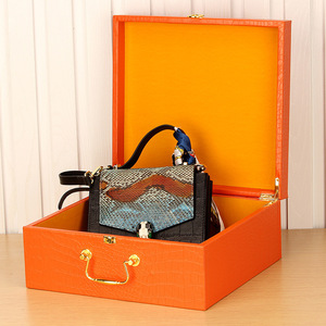 30*25*12木质皮包皮盒高档箱包包装盒鳄鱼纹手提包PU皮质礼品盒子