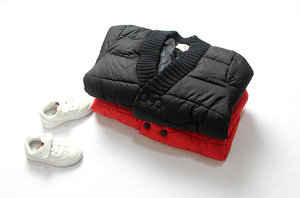 2023冬季款韩版儿童男童毛线西装领红黑色手塞棉衣棉服棉袄外套