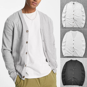 瑞典外贸100棉水洗18平纹针织秋季男士V领时尚休闲针织衫开衫外套