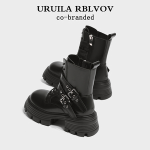 URUILA RBLVOV 马丁靴女英伦风复古厚底机车短靴小众甜酷高跟靴子