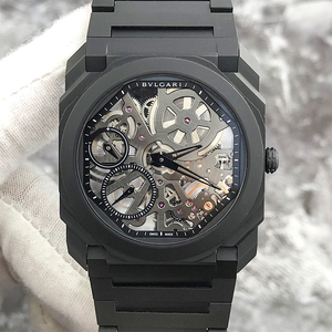 正品宝格丽新款OCTO系列103126黑陶瓷透底超薄手表男表径40MM二手