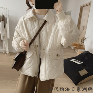 日本代购sly冬季新款休闲羽绒服翻领棉服外套女宽松减龄薄款棉衣
