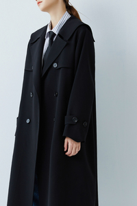 黑色气质风衣女2024秋季新款韩版宽松显瘦双排扣大衣海军领长外套