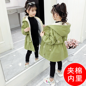 女童秋冬外套2021新款洋气儿童韩版中大童夹棉加厚女孩中长款风衣