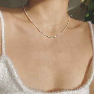 高品质订做 极细天然小米粒珍珠项链欧美复古14K包金锁骨链叠戴女