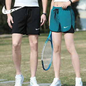奥特莱斯双层三分运动短裤男女速干体考跑步健身羽毛球网球内衬裤