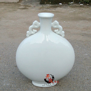 景德镇陶瓷器花瓶 高白釉瓷纯白色白胎 双耳扁瓶客厅家居花插