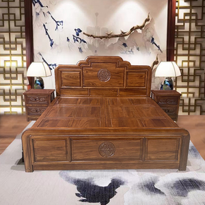 新中式实木床主卧大床老榆木床简约1.8米双人大床高箱储物床婚床