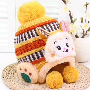 韩版潮男童女童秋冬护耳儿童帽子加厚加绒婴幼儿宝宝毛球帽毛线帽