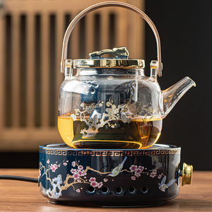电陶炉煮茶器玻璃沏茶煮茶壶烧水泡喝茶壶圆形大容量蒸汽围炉套装