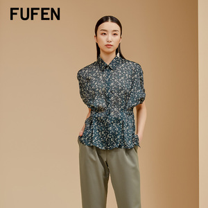 FUFEN福芬衬衫女夏薄款2021新款修身收腰印花气质上衣女CY-13708