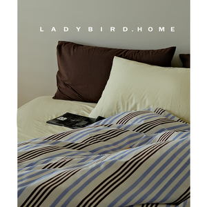 意大利中古包豪斯电影经典条纹纯棉床上四件套撞色高密棉床单被罩