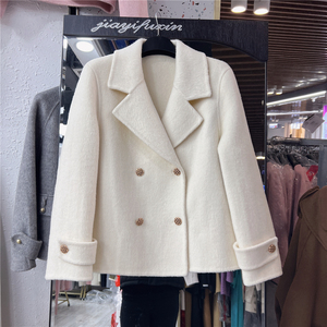 高级感米白色羊绒大衣女2023秋冬新款气质时尚双面呢羊毛短款外套