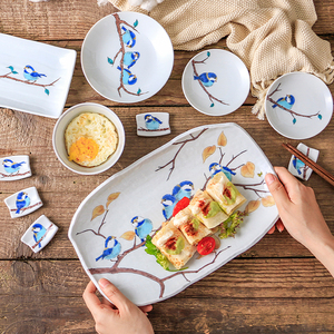 九谷烧日本进口手绘山雀陶瓷盘日式家用高档餐具盘子平盘碟子精致